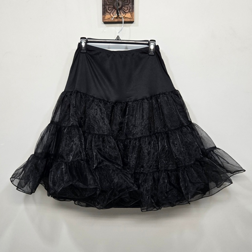 Black Tulle Petticoat Small Tiered Ruffle Crinoline Underskirt 27" Lolita Goth
